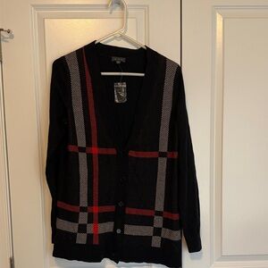 Men's Black and Red Plaid Sweater